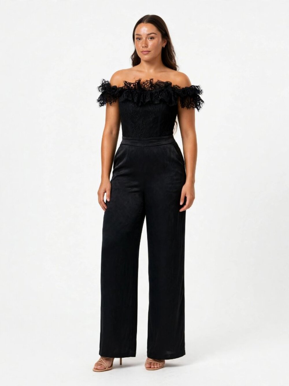 Ramy Brook Black Lace Off-Shoulder Wide-Leg Jumpsuit 8